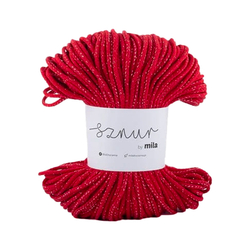 Pamutzsinór MILA 3 mm Glitter - vörös ezüst